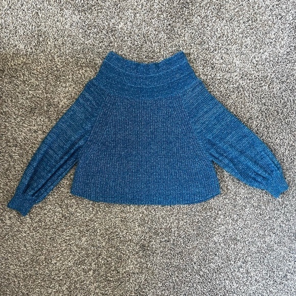 Free People Edessa In Blue Off Shoulder Heavy Knit Sweater - Picture 2 of 7